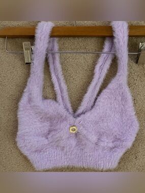 For Love And Lemons Lavender Fuzzy Bandeau Bralette with Yellow Flower